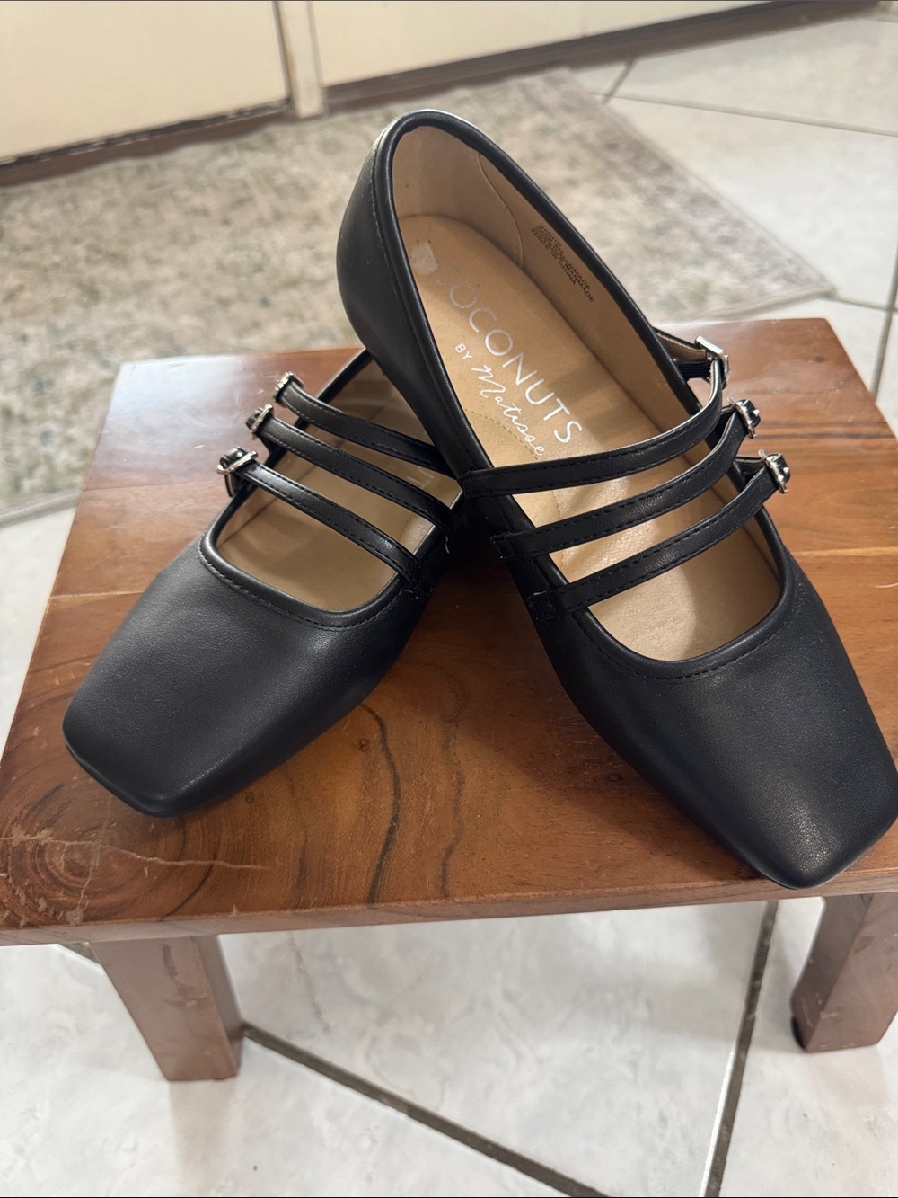 Coconuts by Matisse Black Triple-Strap Mary Jane Flats